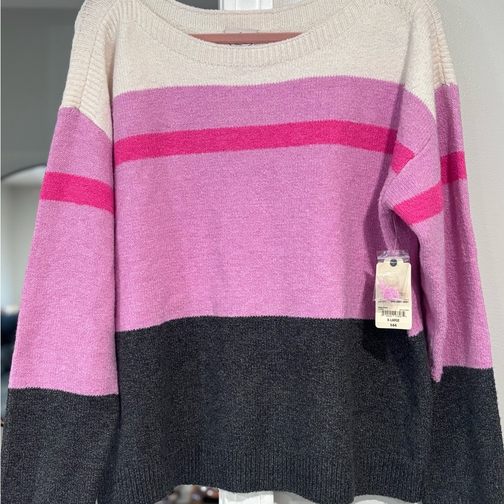 Cream and Pink Crew Neck Sweater